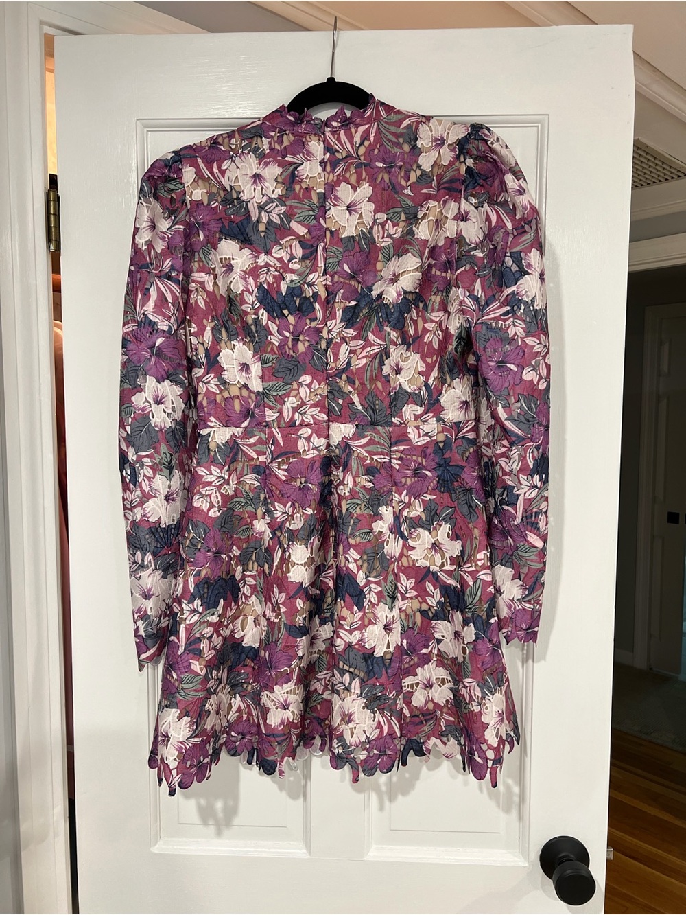 NWT ELLIATT BASTA Long Sleeve, High Collar, Floral, Mini Dress. Rich Purple. Med - Picture 8 of 10